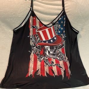 RoseGal Plus Size Skull American Flag Print Cami -Top 4XL NWT!